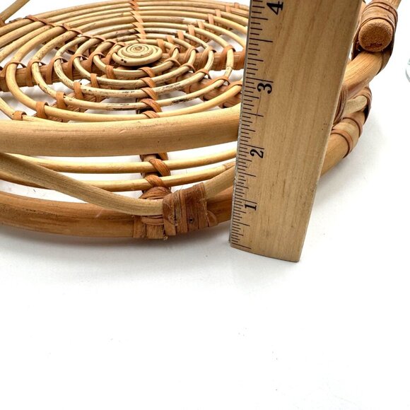 BOHO CHIC 12” WIDE RATTAN ROUND SERVING TRAY BASKET WITH HANDLES - Picture 8 of 9